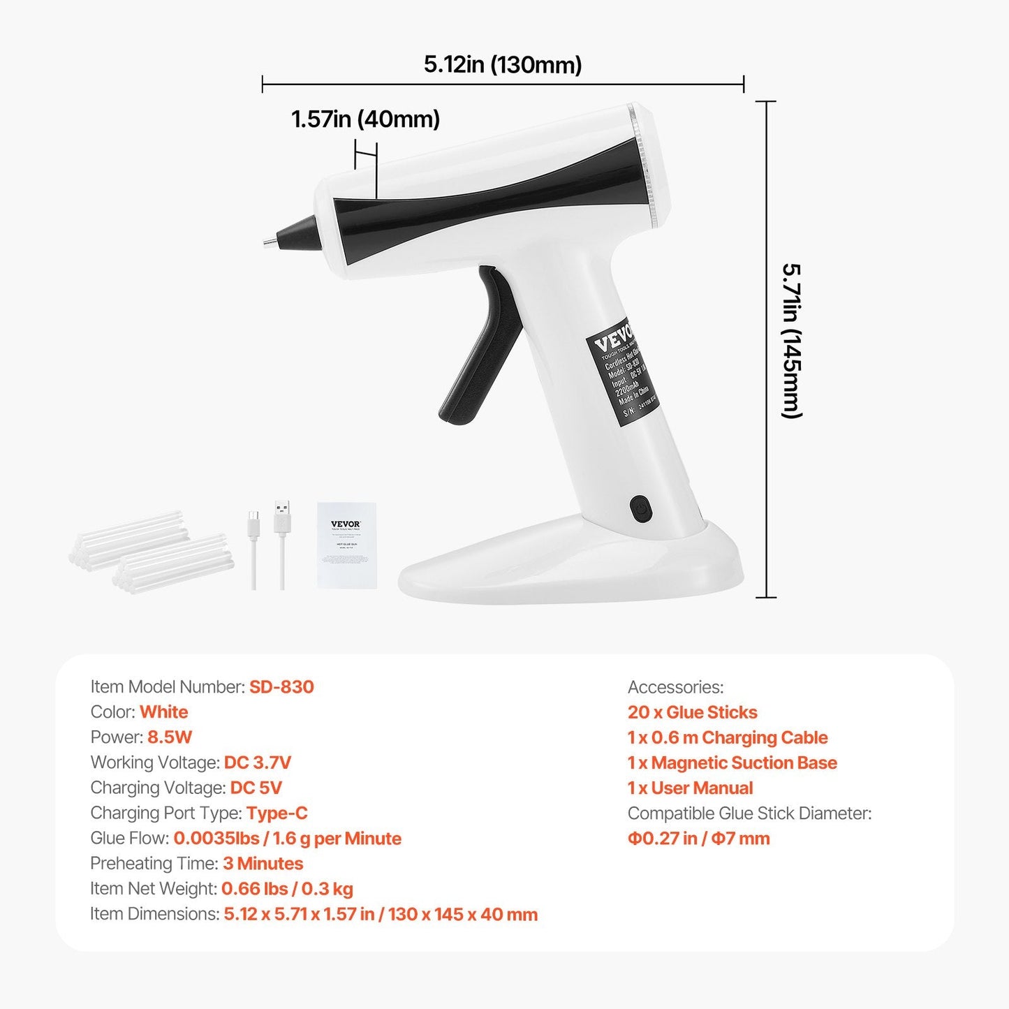 Cordless Hot Glue Gun Hot Melt Glue Gun with 20Pcs Sticks Rechargeable Battery