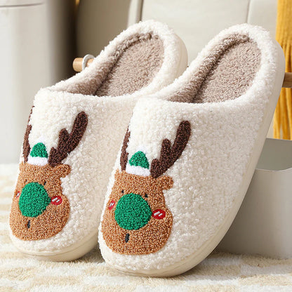 Christmas Shoes Winter Home Slippers Elk Soft Cozy Bedroom Slipper Slip on House Shoes