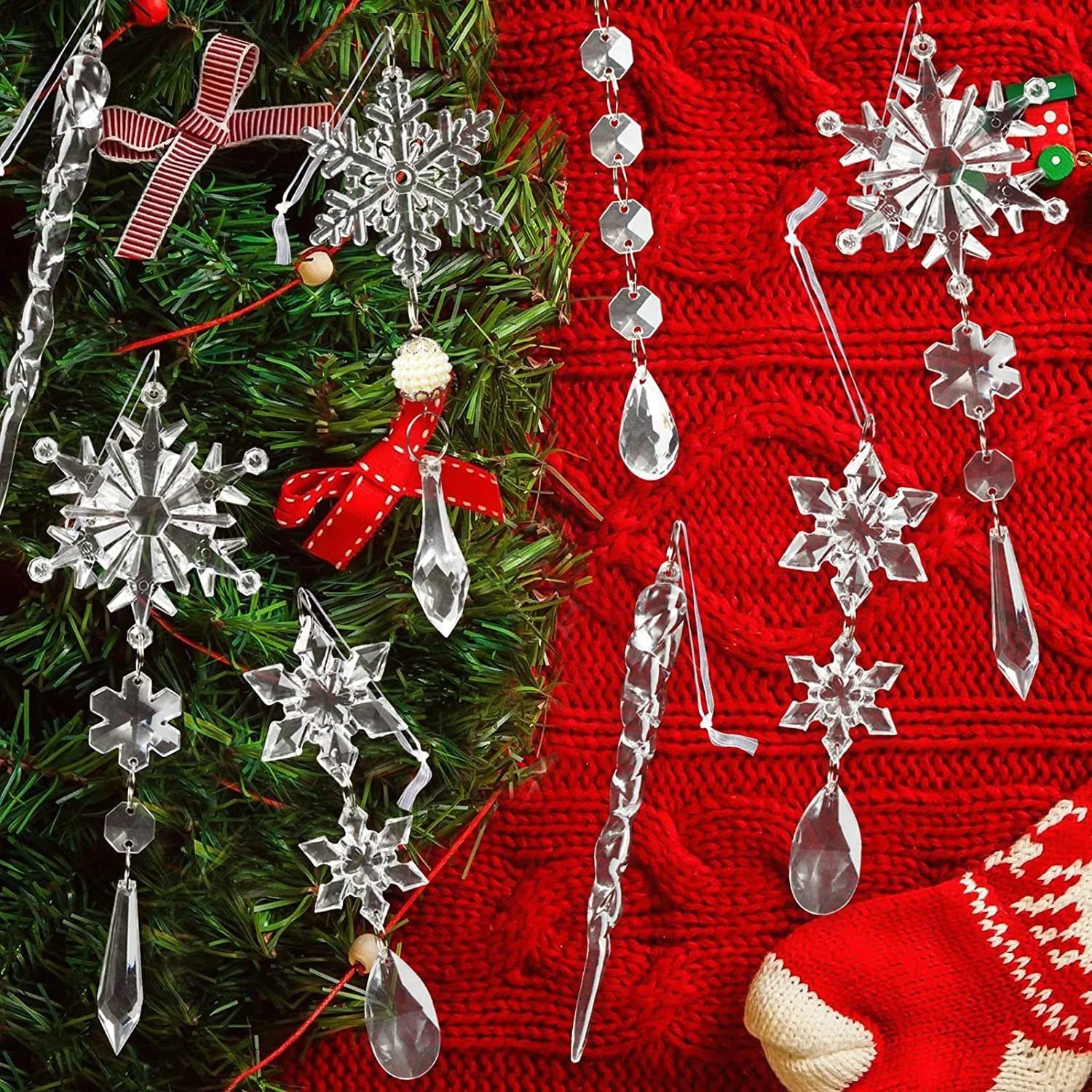 10Pcs Christmas Tree Hanging Pendants Acrylic Ice Strip Snow Ceiling Xmas Ornaments New Year Christmas Decoration Home Decor