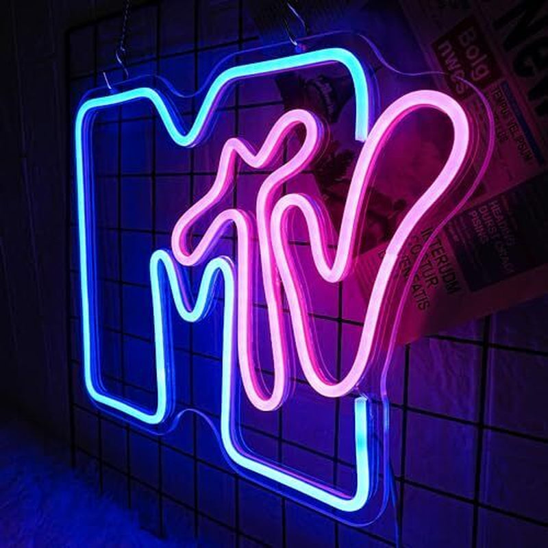 Music Television Neon Sign for Wall Decor MTV Neon Light up Sign Pink&Blue