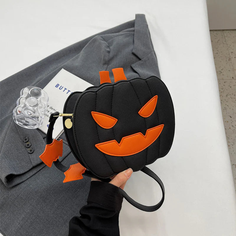 2023 Halloween Bags Funny Pumpkin Cartoon Shoulder Crossbody Bag with Bat Personalized Creative Female Bag