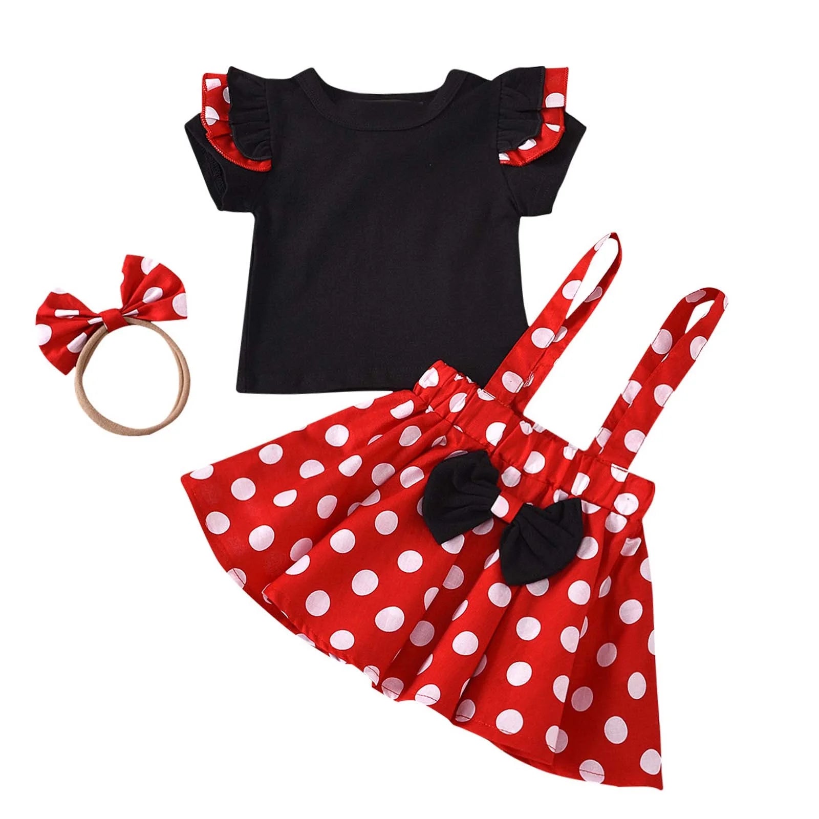 Girls Dresses Baby Girl Clothes Infant Toddler Dots Bow-Knot Dress Headband 3Pc Outfit Set