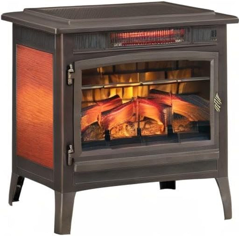 Freestanding Electric Fireplace Stove Heater with 3D Flame Effect for 1,000 Sq. Ft, Bronze