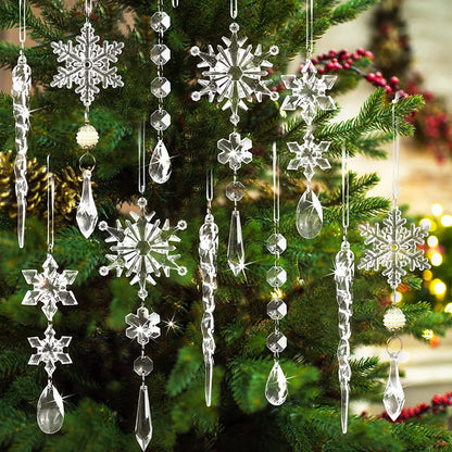 10Pcs Christmas Tree Hanging Pendants Acrylic Ice Strip Snow Ceiling Xmas Ornaments New Year Christmas Decoration Home Decor