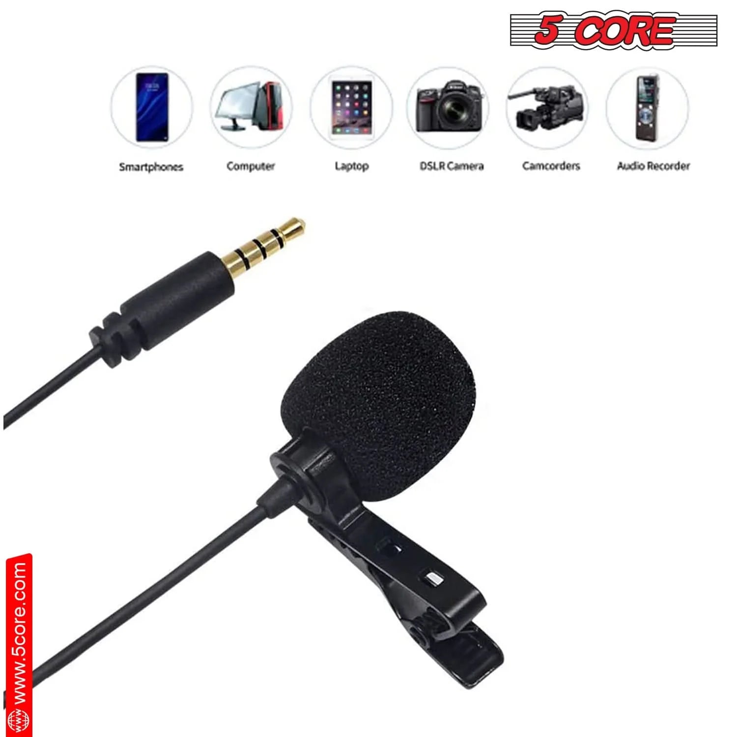 5Core Lavalier Microphone Clip on Professional Grade 3.5Mm Lapel Mic Omnidirectional Lav Mic