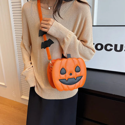 2023 Halloween Bags Funny Pumpkin Cartoon Shoulder Crossbody Bag with Bat Personalized Creative Female Bag