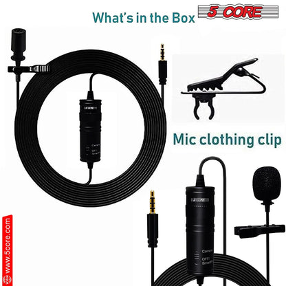 5Core Lavalier Microphone Clip on Professional Grade 3.5Mm Lapel Mic Omnidirectional Lav Mic