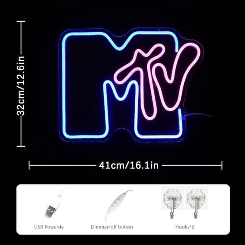 Music Television Neon Sign for Wall Decor MTV Neon Light up Sign Pink&Blue