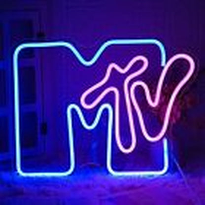 Music Television Neon Sign for Wall Decor MTV Neon Light up Sign Pink&Blue