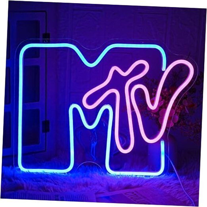 Music Television Neon Sign for Wall Decor MTV Neon Light up Sign Pink&Blue