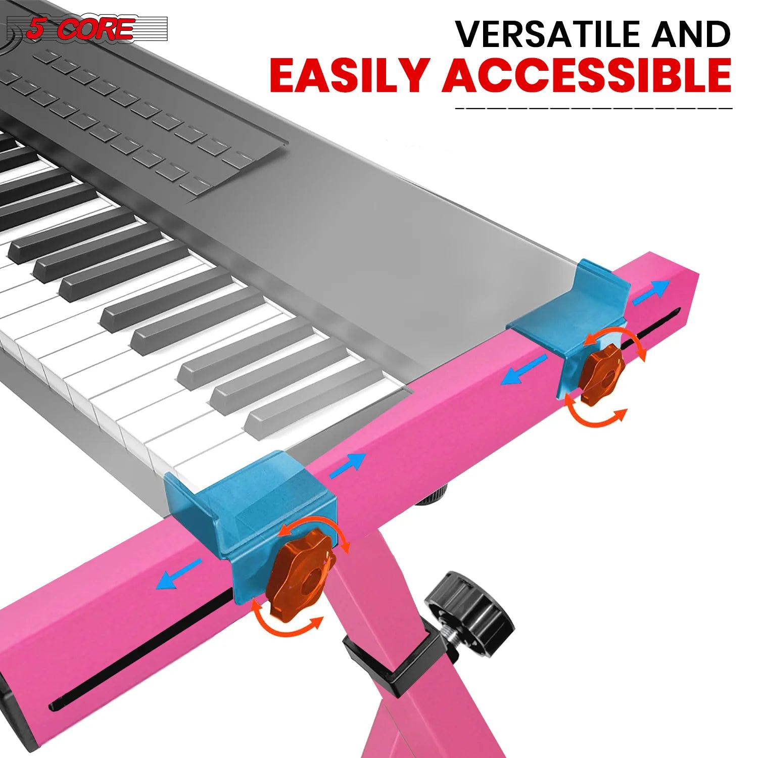 5Core Keyboard Stand Z Style Sturdy Adjustable Electric Piano Riser Holder with Wheels PINK