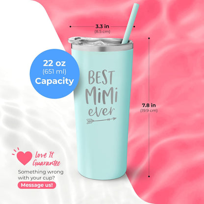 Best Mimi Ever Insulated Tumbler Cup with Straw and Lid - Coffee Mug Gift for Grandma - World'S Best Mimi Gift from Grandkids for Birthday - New Mimi Tumbler - Grandma, Mimi Gifts