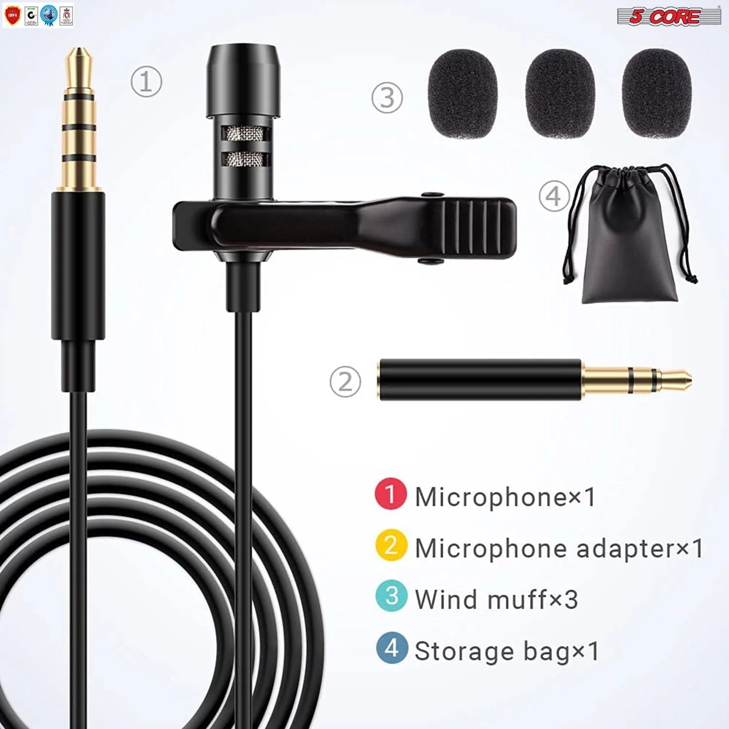 5Core Lavalier Microphone Clip on Professional Grade 3.5Mm Lapel Mic Omnidirectional Lav Mic