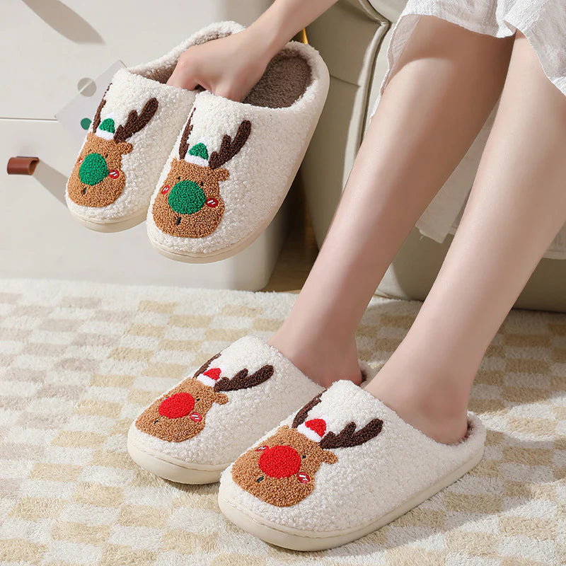 Christmas Shoes Winter Home Slippers Elk Soft Cozy Bedroom Slipper Slip on House Shoes