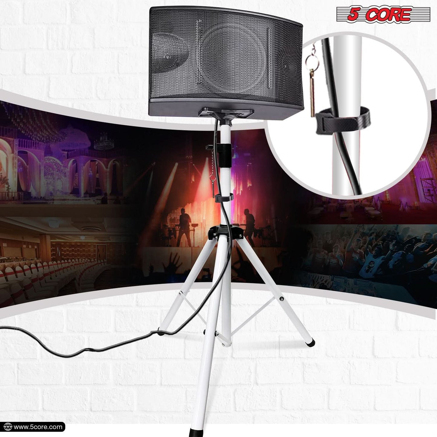 5Core Speaker Stand Tripod Tall Adjustable 72 Inch DJ Pole Mount Studio Monitor Stands WHITE