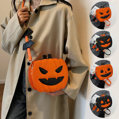 2023 Halloween Bags Funny Pumpkin Cartoon Shoulder Crossbody Bag with Bat Personalized Creative Female Bag