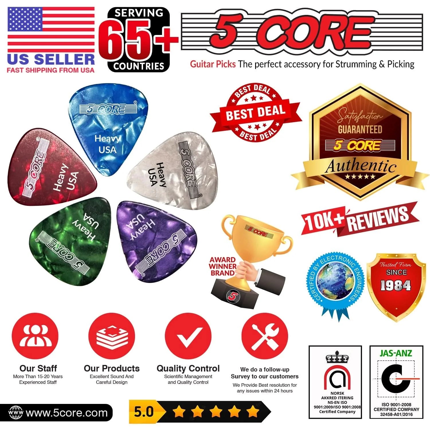 5Core Guitar Picks 0.96Mm Celluloid Heavy Gauge Pick - Acoustic Electric Bass Guitars BLUE