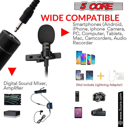 5Core Lavalier Microphone Professional Tiny Shirt Clip on Lapel Mic Mini Wearable Microfono