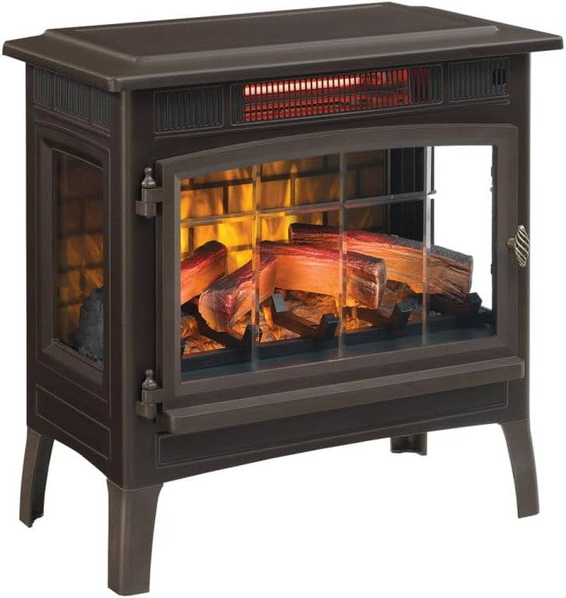 Freestanding Electric Fireplace Stove Heater with 3D Flame Effect for 1,000 Sq. Ft, Bronze