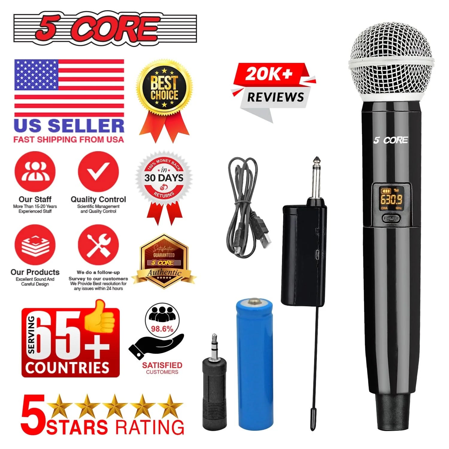 5Core Wireless Microphones VHF Microfonos Inalambricos Professional Handheld Cordless Mic