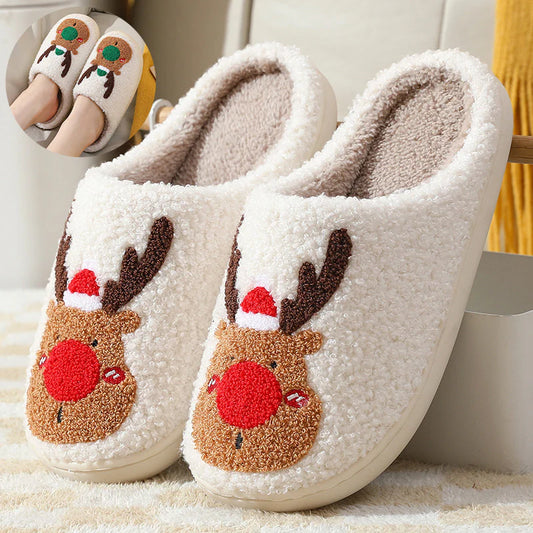 Christmas Shoes Winter Home Slippers Elk Soft Cozy Bedroom Slipper Slip on House Shoes