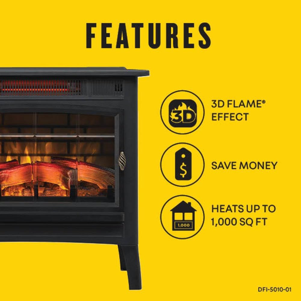 Freestanding Electric Fireplace Stove Heater with 3D Flame Effect for 1,000 Sq. Ft, Bronze