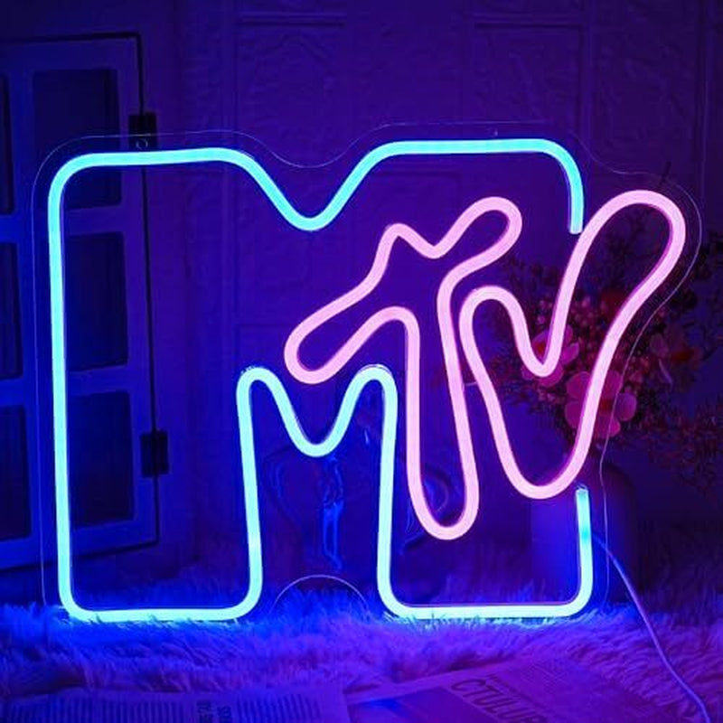 Music Television Neon Sign for Wall Decor MTV Neon Light up Sign Pink&Blue