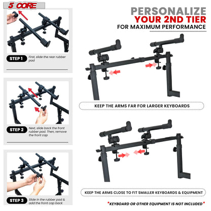 5Core 2 Tier Keyboard Stand Z Style Adjustable Electric Piano Riser Holder with Wheels