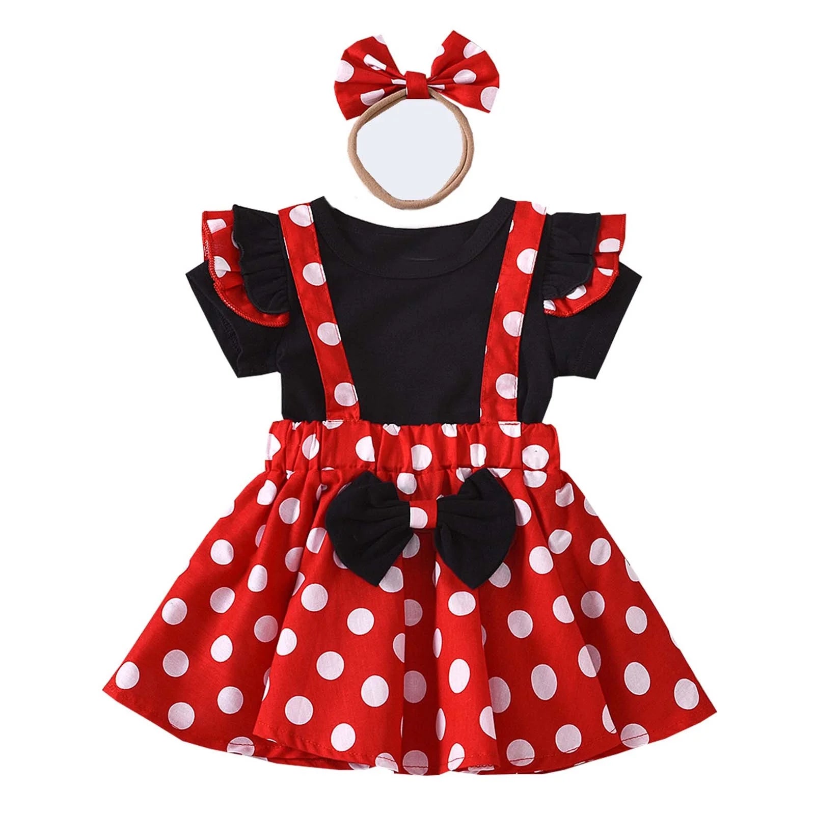 Girls Dresses Baby Girl Clothes Infant Toddler Dots Bow-Knot Dress Headband 3Pc Outfit Set