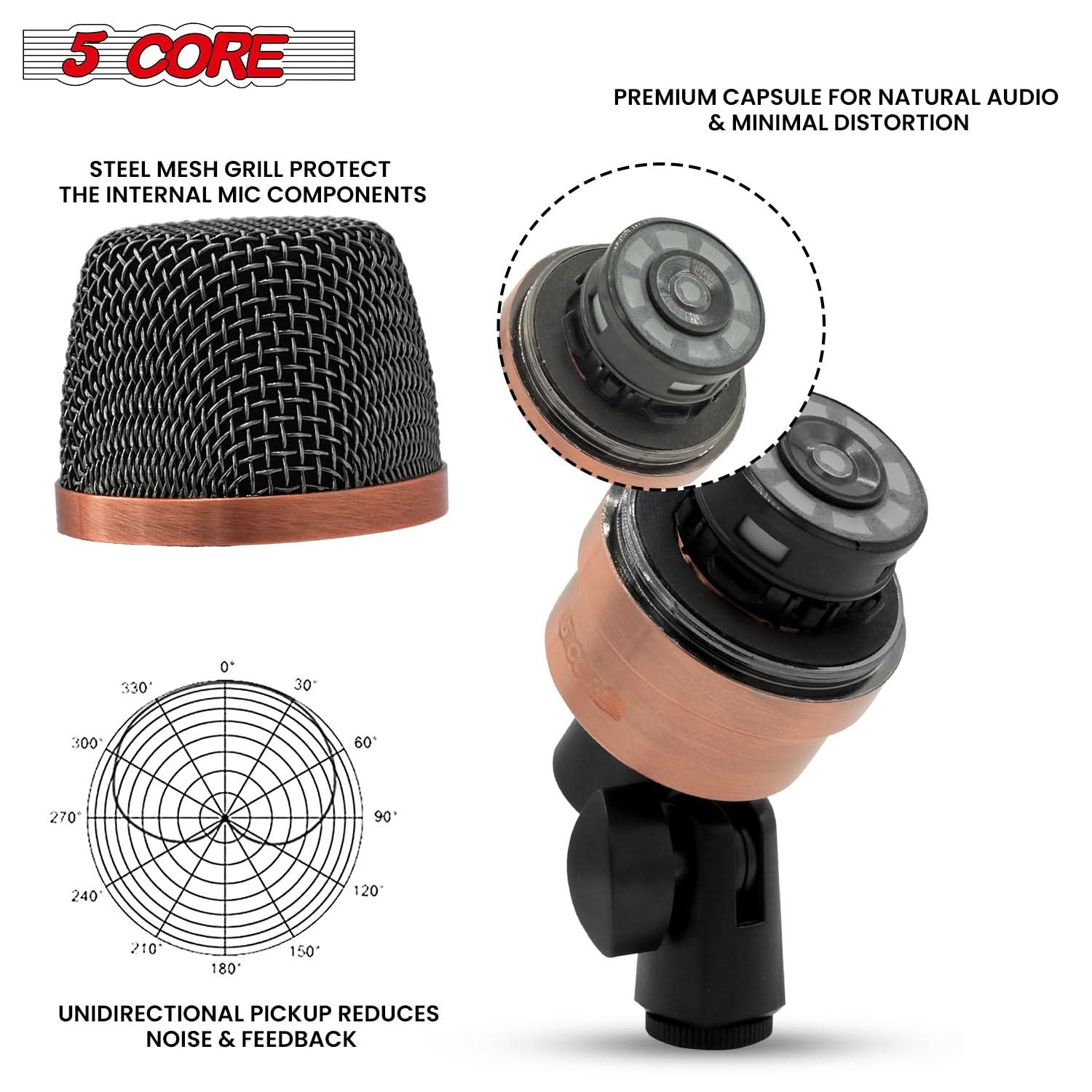 5Core Conga Mic Snare Tom Microphone Drum Kit Condenser XLR Instrument Mics Copper XP