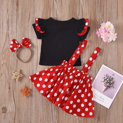 Girls Dresses Baby Girl Clothes Infant Toddler Dots Bow-Knot Dress Headband 3Pc Outfit Set