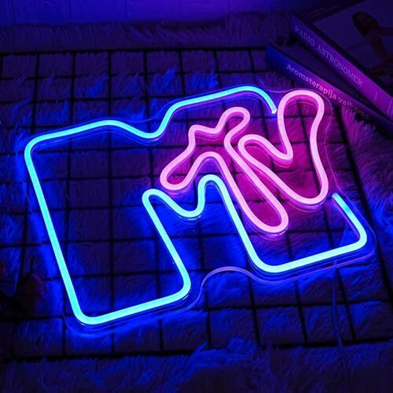 Music Television Neon Sign for Wall Decor MTV Neon Light up Sign Pink&Blue