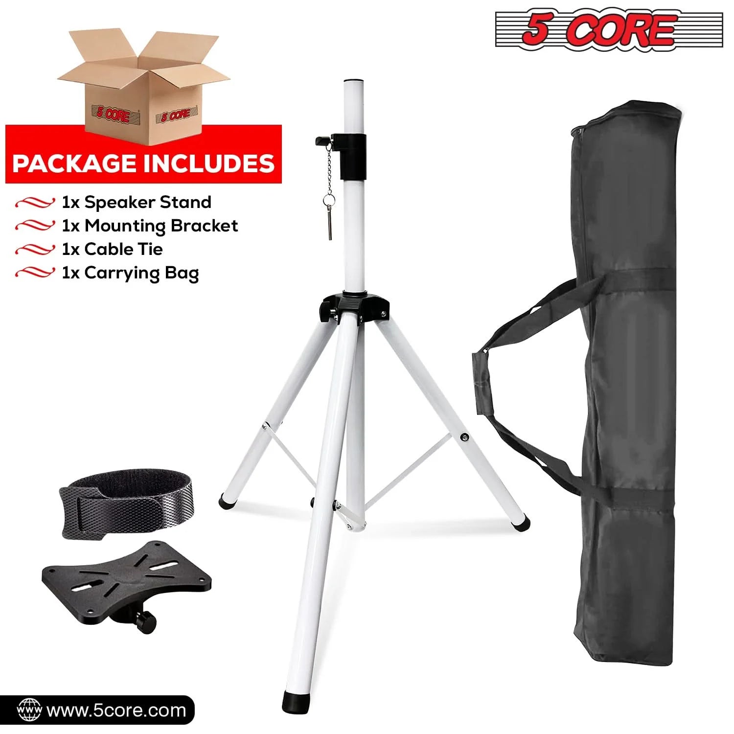 5Core Speaker Stand Tripod Tall Adjustable 72 Inch DJ Pole Mount Studio Monitor Stands WHITE