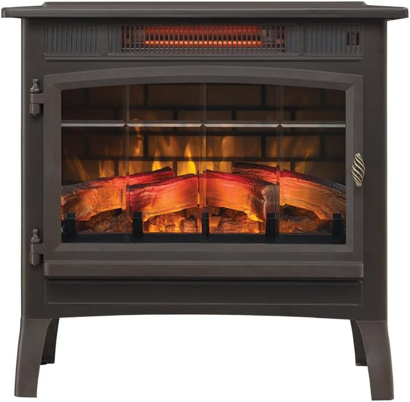 Freestanding Electric Fireplace Stove Heater with 3D Flame Effect for 1,000 Sq. Ft, Bronze