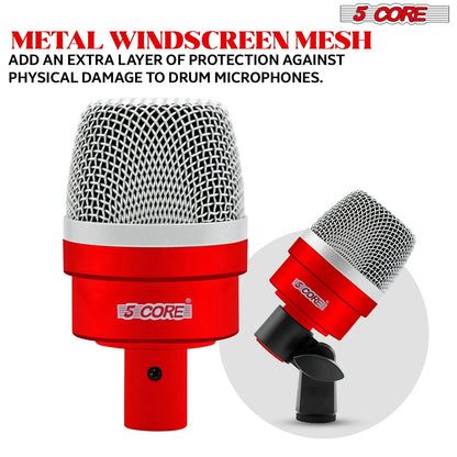 5Core Drum Mic Kit 7 Pcs Kick Basstom Snare Dynamic Microphone Instrument Mics Set Red