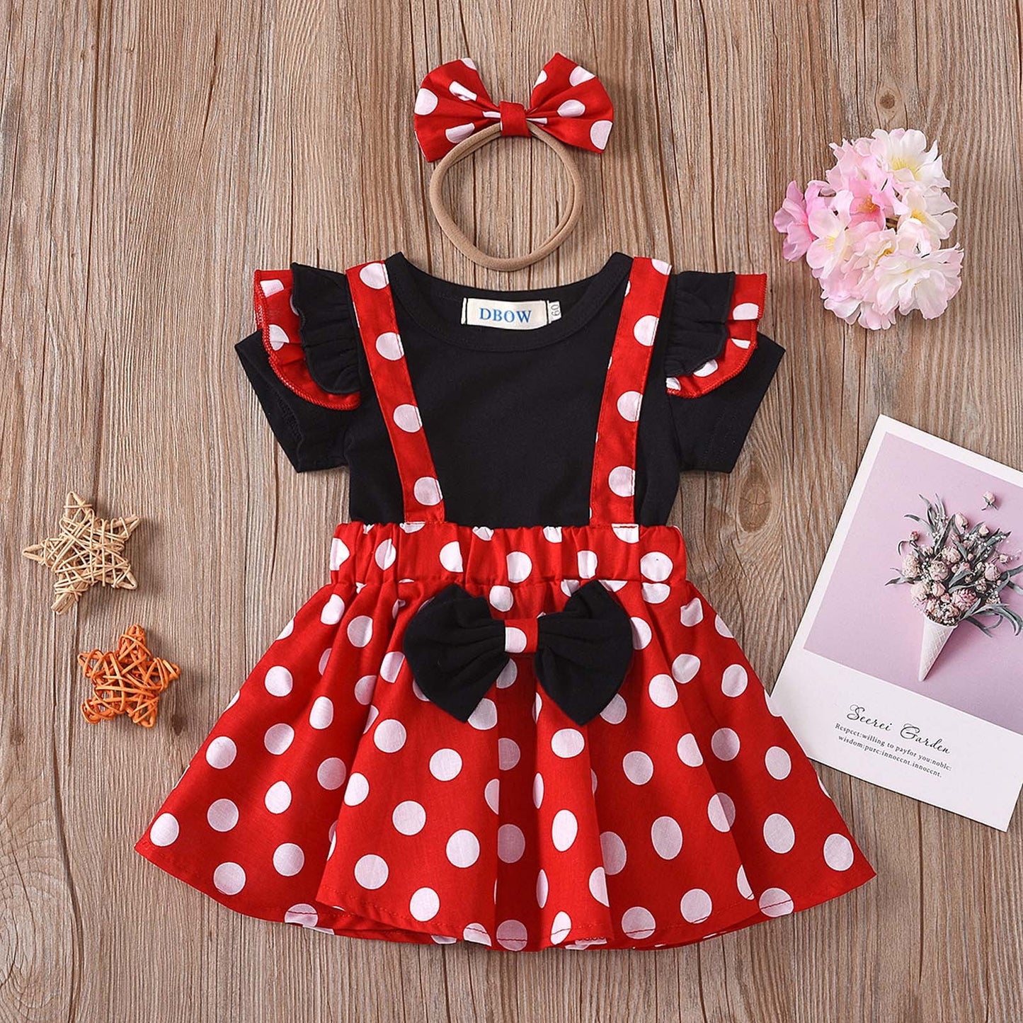 Girls Dresses Baby Girl Clothes Infant Toddler Dots Bow-Knot Dress Headband 3Pc Outfit Set