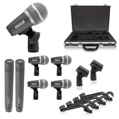 5Core Drum Mic Kit 7 Pcs Kick Basstom Snare Dynamic Mics Instrument Microphone Set GREY