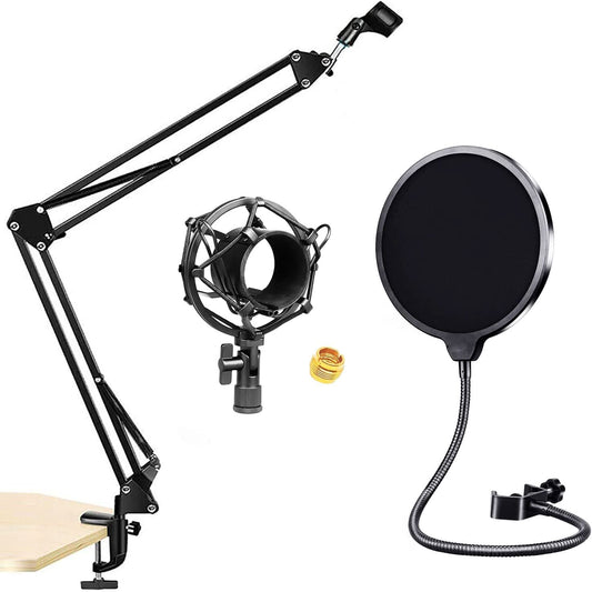 5Core Microphone Arm Stand Desk Suspension Boom Scissor Desktop Mic Holder W Pop Filter